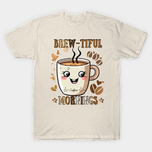 Brew-tiful Mornings: Kawaii Coffee Delight T-Shirt